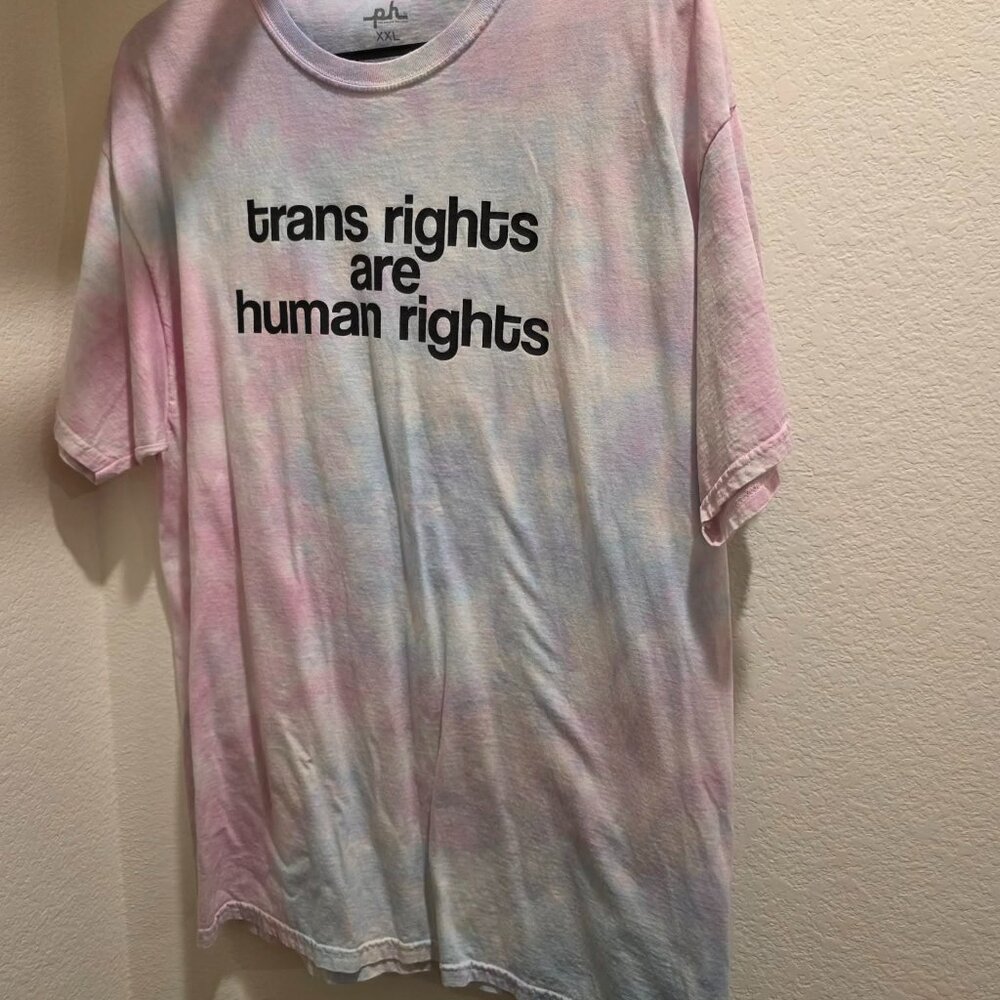 LGBTQIA+ TRANS RIGHTS ARE HUMAN RIGHTS GRAPHIC TIE DYE SHIRT